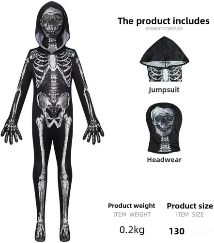 Vista 5 de Traje Zentai con capucha de esqueleto de Halloween, disfraz de cuerpo completo de elastano para fiesta de cosplay