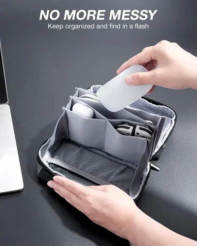 Vista 4 de BAGSMART Bolsa organizadora de electrónica, pequeña bolsa organizadora de tecnología de viaje para artículos esenciales de viaje, bolsa organizadora