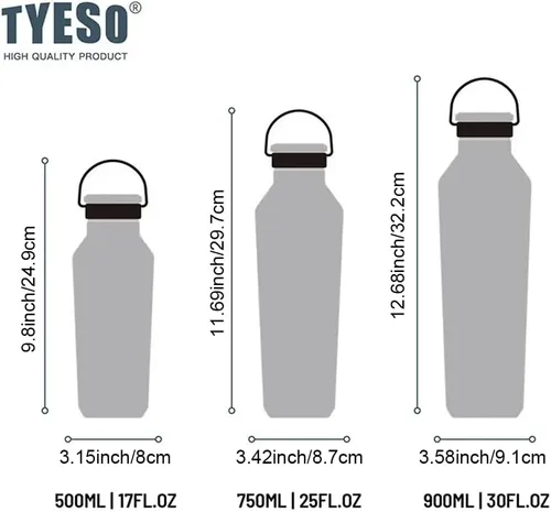 Vista 3 de TYESO Botella de agua de acero inoxidable aislada al vacío, botella de agua aislada con asa de transporte de silicona suave (verde, 25 onzas)