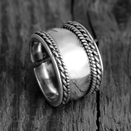 Vista 4 de Boho-Magic Anillos bohemios de plata de ley 925 para mujer, anillo de pulgar de banda ancha, ajustable, Metal