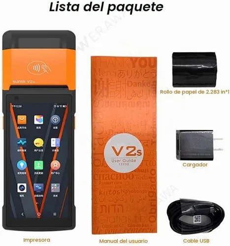Vista 7 de Sunmi V2s Terminal POS con impresora de recibos, altavoz, cámara y escáner de código de barras todo en uno, impresora PDA portátil, sistema Android