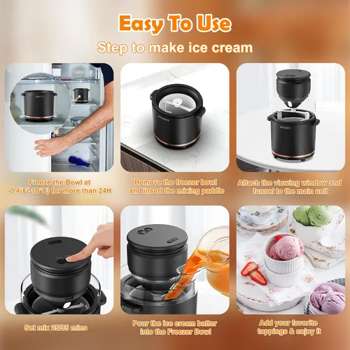 Vista 6 de BRIOBITE Máquina de Helados de 1.1 Cuartos - Máquina Eléctrica de Helados para Gelato, Batidos y Sorbete, Perfecta para 2-3 Porciones, Fácil de Usar