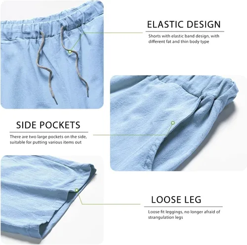 Vista 5 de AOTORR Conjunto de lino de 2 piezas para hombre, camisa de manga corta con botones y traje de playa corto