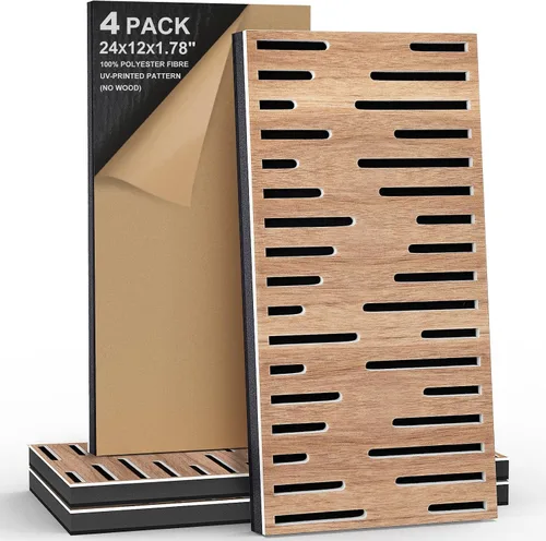 Vista 8 de Paquete de 4 paneles acústicos de pared, paneles autoadhesivos de espuma insonorizada para pared, aislamiento acústico decorativo de fibra