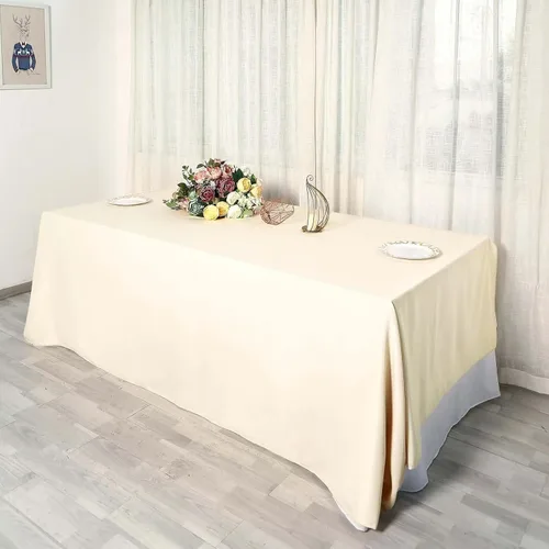 Vista 2 de Efavormart - Mantel rectangular de poliéster, 90 x 156 pulgadas, color beige, 5 unidades, para bodas, fiestas, restaurantes