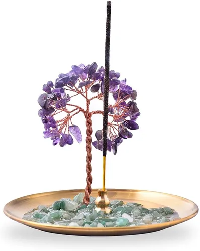 Vista 6 de Soporte para incienso para palos, quemador de incienso de piedra de cristal curativo Árbol del Dinero, recogedor de cenizas para yoga, meditación
