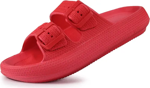 Vista 9 de Weweya Sandalias para mujer y hombre - Pantuflas acolchadas - Sandalias ajustables con doble hebilla - Sandalias planas de EVA