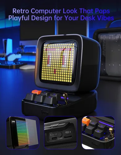 Vista 9 de Divoom Ditoo - Altavoz Bluetooth retro de arte pixelado con pantalla frontal de 16X16 LED controlada por aplicación (color negro)