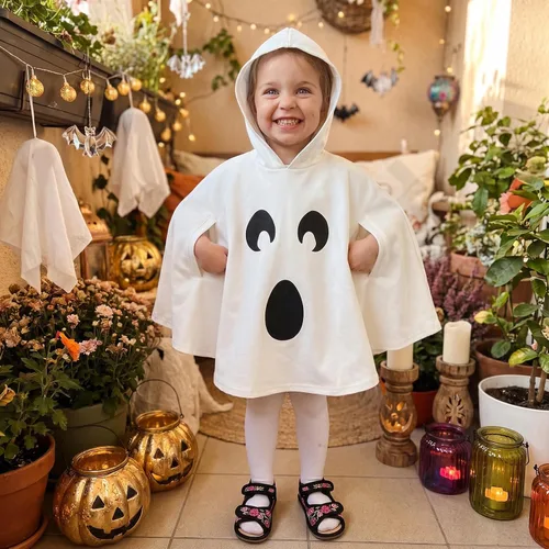 Vista 5 de Toddler Baby Ghost Costume Cute Hooded Cape Halloween Costumes B-Blanco