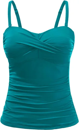 Vista 8 de Holipick Top de tankini para mujer con frente torcido, traje de baño bandeau, control de abdomen, traje de baño solo arriba, sin parte de abajo Negro