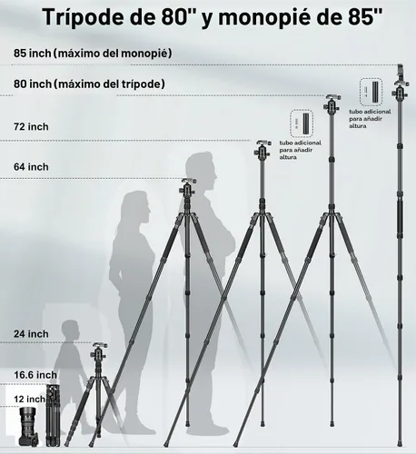 Vista 8 de Trípode resistente de 80/85 pulgadas para cámara y teléfono, trípodes monopié de 85" para cámara, trípode para binoculares DSLR, visores ópticos