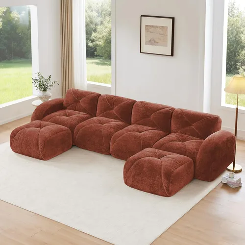 Vista 9 de Sofás modulares modulares de 110.6 pulgadas para sala de estar, sofá moderno de terciopelo sin hueso, no requiere montaje, cómodo sofá sin hueso