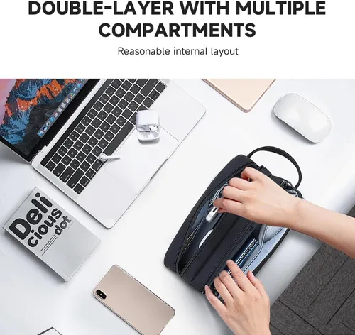 Vista 8 de Teskyer Bolsa organizadora de cables, organizador de accesorios electrónicos de viaje, bolsa de tecnología portátil para cargadores de teléfono