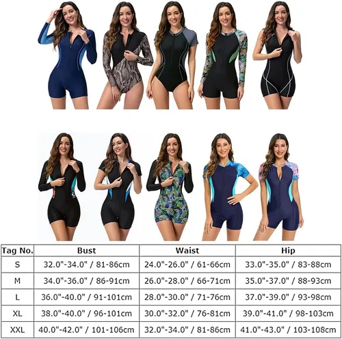 Vista 7 de Traje de baño de manga larga con cremallera floral para mujer, traje de baño de manga largamanga corta, traje de baño Boyleg Surfing