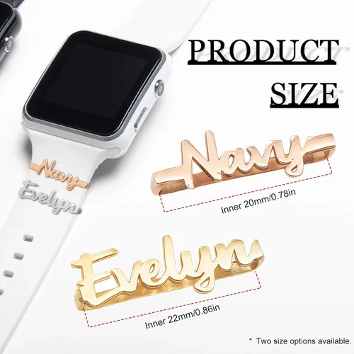 Vista 2 de ubmpj Dijes de banda de reloj personalizados para reloj inteligente, cerraduras de banda mágica personalizadas con nombre y foto para mujeres