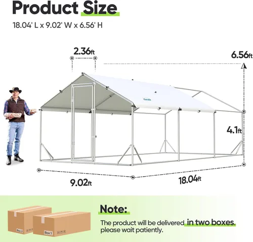 Vista 7 de Quictent - Gallinero de metal grande para más de 30 aves de corral con paño plateado