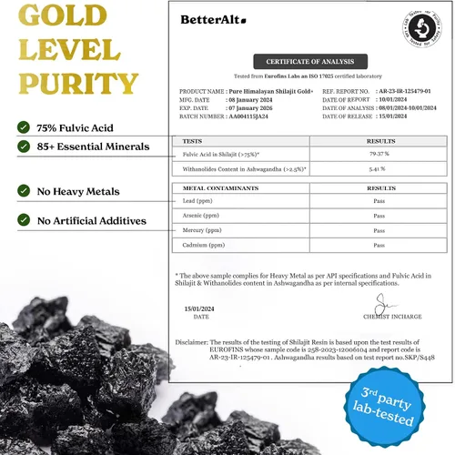 Vista 7 de Better Alt Shilajit puro del Himalaya Gold+(30gm) Mejora la recuperación y aumenta la fuerza Mezcla obtenida a 4,800 m con Ashwagandha, Safed Musli