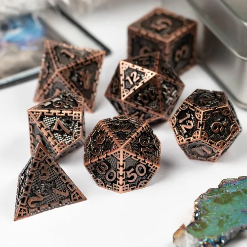 Vista 5 de UDIXI Juego de dados de metal de 7 troqueles, juego de dados poliédricos DND para juegos de rol y otros juegos de mesa (cobre antiguo)