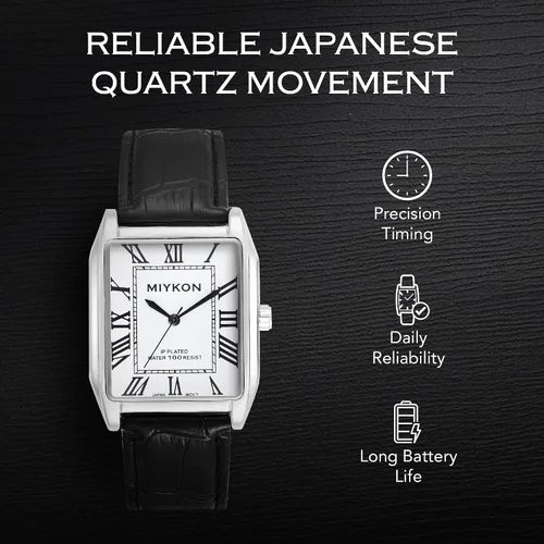 Vista 5 de Miykon Vintage Watches for Men Classic Tank Square Analog Watch with Genuine Leather Wrist Strap, Mens Dress Watches Japanese Quartz, Waterproof