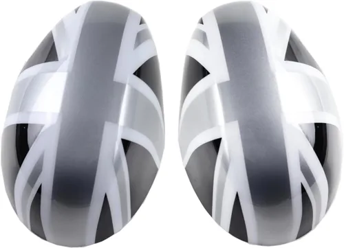 Vista 26 de Cubierta de espejo retrovisor lateral compatible con Mini Cooper R50-R53 DC01 Black Jack ABS - Tapa de espejo exterior adhesiva para Gen 1 R50 R53