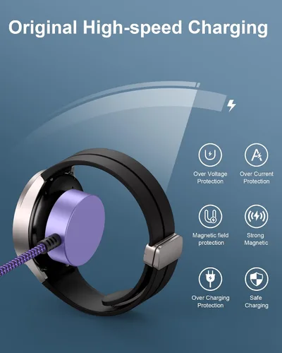 Vista 3 de Cargador de 3.3 pies para Galaxy Watch 7, cargador inalámbrico magnético Samsung [puerto dual USB A/C] cable de carga rápida compatible con Galaxy
