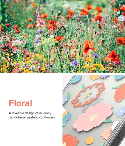 Vista 4 de Ringke Fusion Design - Funda compatible con iPhone 14 Pro Max de 6.7 pulgadas, parte trasera dura transparente con diseño de flores, a prueba