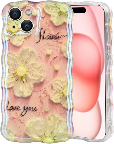 Vista 25 de IDweel Funda para iPhone 11, Lujosa Pintura al Óleo Retro Colorida con Patrón de Flores Brillantes Impresas, Lindo Borde Ondulado Rizado, Exquisita