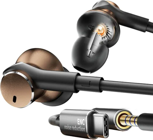 Vista 8 de Auriculares intrauditivos dinámicos de graves profundos, cancelación de ruido, auriculares con cable con doble controlador, refuerzo de graves