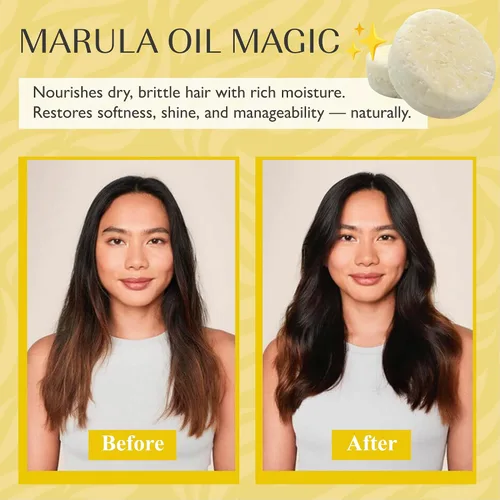 Vista 5 de Barra de champú sólido orgánico para cabello seco, rizado y adelgazante Nutrición profunda con aceite de marula y manteca de karité, manteca