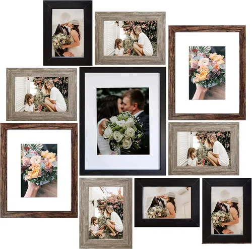 Vista 9 de SESEAT Marcos de Fotos Collage, Juego de Marcos de Pared para Galería con Marcos de 11x14, 8x10, 5x7, 4x6 en Acabado de Madera de Grano Negro, Juego