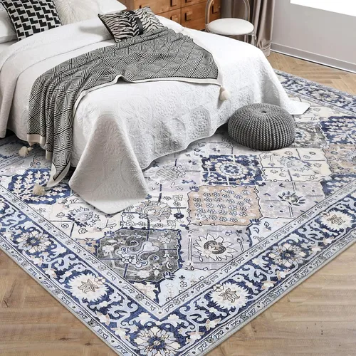 Vista 7 de Alfombra marroquí de enrejado de 2 x 3 pulgadas, lavable, vintage con estampado floral, alfombra bohemia antideslizante para interiores