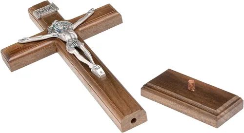 Vista 4 de Intercession Crucifijo de cruz de madera para pared y mesa (plata antigua, 10 pulgadas)