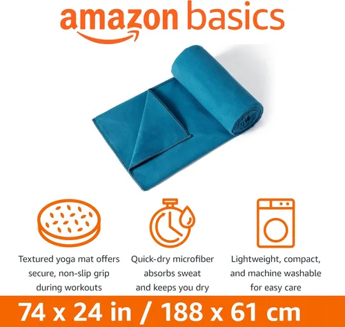 Vista 2 de Amazon Basics Toalla para esterilla de yoga, yoga caliente, suave, absorbente del sudor