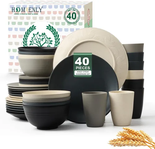 Vista 29 de Homienly Juegos de Vajilla Premium de Paja de Trigo, Platos y Tazones Ligeros e Irrompibles, Tazas, Servicio para 4, Apto para Lavavajillas
