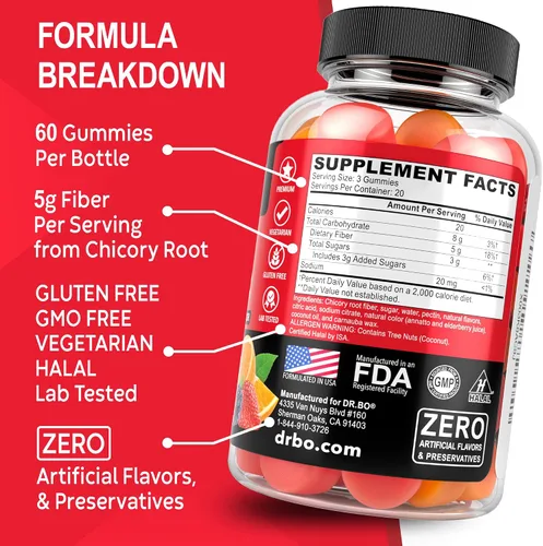 Vista 8 de DR. BO Fiber Gummies - Limpiador de colon y jengibre, sabroso suplemento de fibra prebiótica gomosa, apoyo para el movimiento intestinal