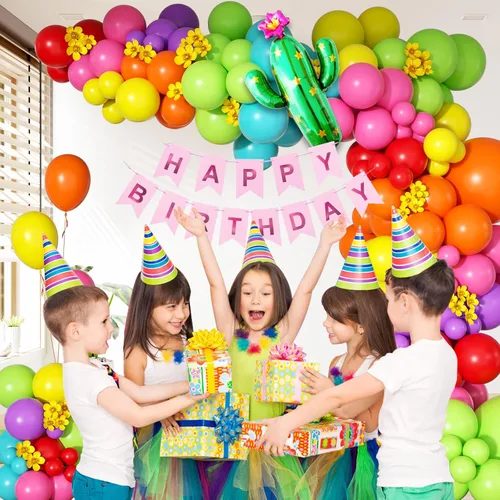 Vista 7 de Kit de guirnalda de globos de fiesta mexicana de 176 piezas con globos de aluminio amarillo, rosa intenso, verde lima, verde, naranja, morado, verde