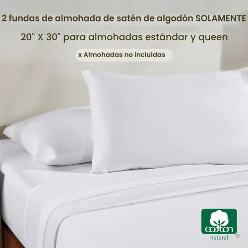 Vista 3 de California Design Den Juego de 2 fundas de almohada estándar tamaño Queen - 100% algodón, juego de 2 fundas de satén suave, se adapta a almohadas