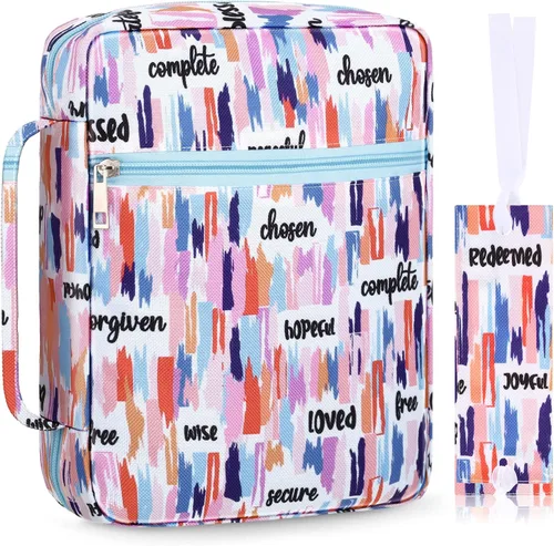 Vista 11 de Laumoi Funda para la Biblia para mujer, funda de Biblia floral de 10 pulgadas, bolsa protectora portátil para suministros de estudio bíblico, Varios