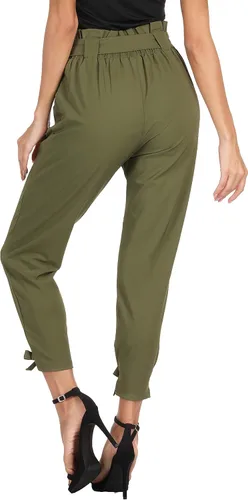 Vista 2 de GRACE KARIN - Pantalón tipo lápiz para mujer, diseño informal de tiro alto, con lazo al frente y bolsillos, para trabajo.