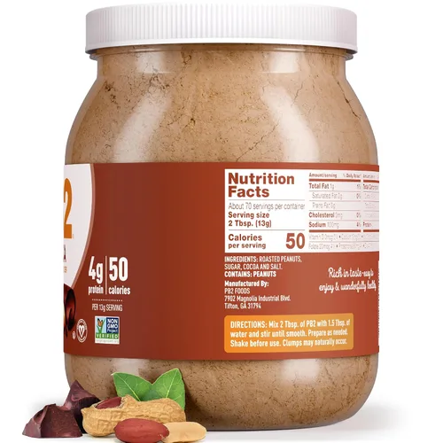 Vista 8 de PB2 Mantequilla de cacao de chocolate en polvo con cacao – 0.14 oz de proteína, 90% menos grasa, certificado sin gluten, solo 50 calorías por