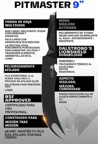 Vista 6 de Dalstrong BBQ Pitmaster - Cuchillo para carne de 9 pulgadas, serie Shadow Black, recubierto de nitruro de titanio negro, alto contenido de carbono