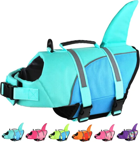 Vista 21 de Doglay Chaleco salvavidas para perro, chaleco salvavidas de tiburón Camuflaje azul-tiburón