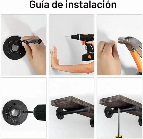 Vista 7 de 6 barras de ropa de tubería industrial de 12 pulgadas, perchero montado en la pared, negro mate