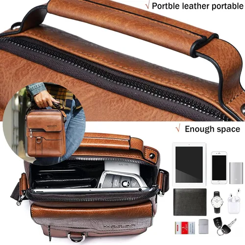 Vista 5 de Bolsa de mensajero para hombre bolsa de hombro cruzada de piel sintética bolsa de viaje para hombre bolsa de viaje casual bolsa de mano