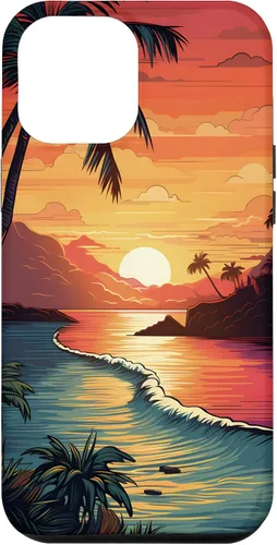 Vista 6 de Funda para iPhone 14 Sunset Beach con palmeras, colorida estética Hawaii