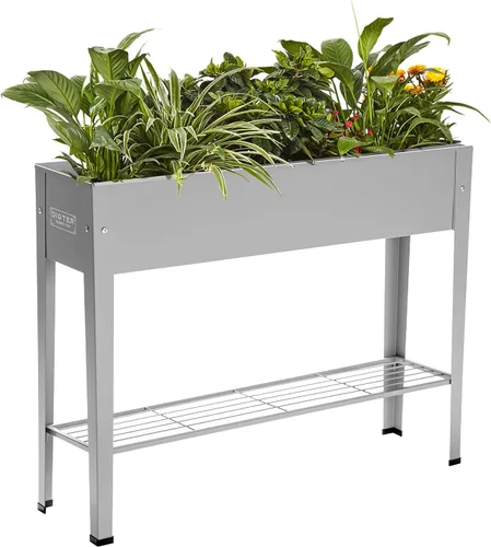 Vista 9 de Cama de jardín elevada, maceta elevada de jardín con patas, maceta de jardín galvanizada para hierbas y verduras (24 pulgadas, gris)