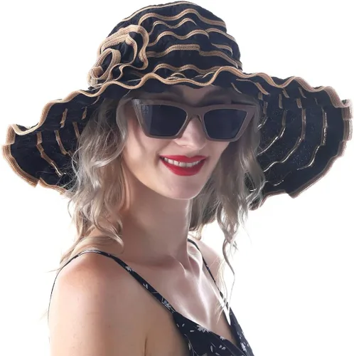 Vista 5 de Sombreros de sol de playa vintage para mujer, sombrero de verano plegable de ala ancha