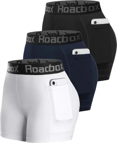 Vista 8 de Roadbox - Pantalones cortos de voleibol de spandex para mujer de 3 pulgadas con bolsillo/sin bolsillo, paquete de 2/3 unidades de pantalones cortos