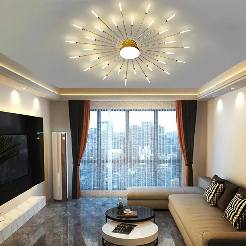 Vista 18 de Lámpara de techo LED regulable de 32 pulgadas, 12 luces de techo, lámpara de techo empotrada, iluminación de interior dorada para sala de estar, 12