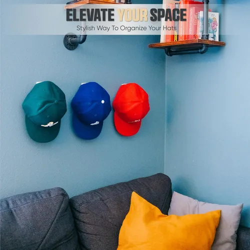 Vista 8 de Modern JP Ganchos adhesivos para sombreros de pared (paquete de 8) – Diseño minimalista para sombreros, sin taladrar, ganchos de sujeción fuerte